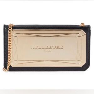NEW *Karl Lagerfeld Paris* Black & Gold Logo Leather Chain Shoulder Bag